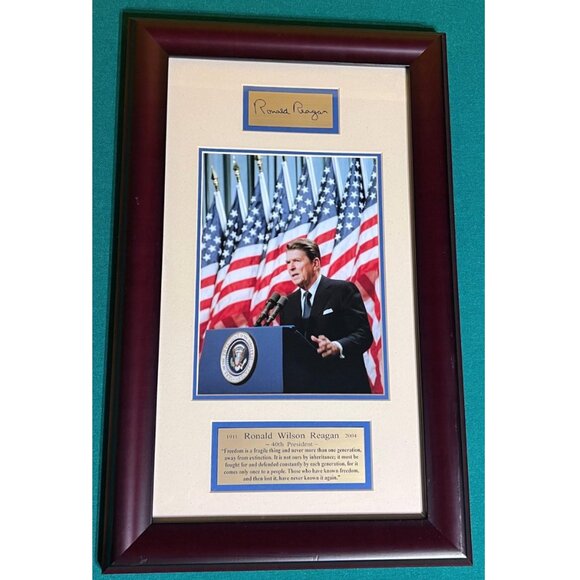 President Ronald Reagan Wall Hanging Picture Brass Plaque in Frame 21 X 14" Read - Picture 1 of 4